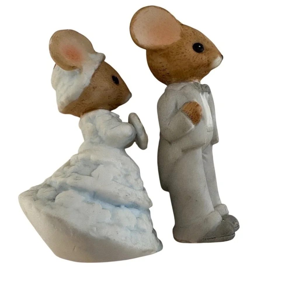 Vintage Miniature Mouse Wedding Party Figurines Fairy Garden Bride‎ Groom 6pcHip